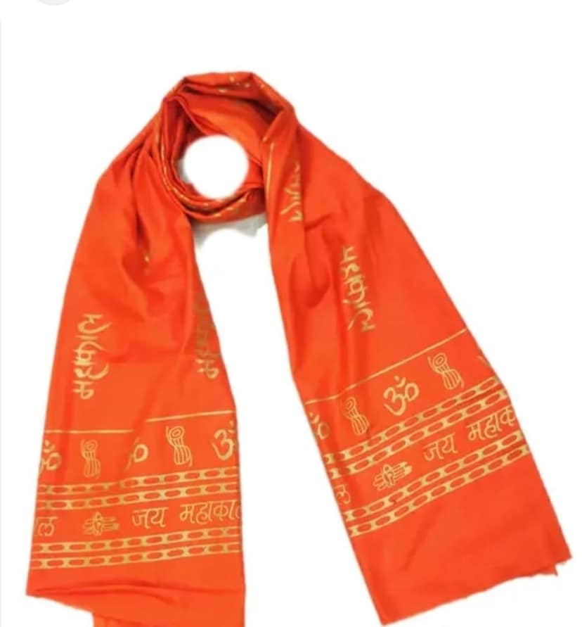 Lafabriqueind Mahakaal & Om printed shawan, kanwariya gamcha, holy cloth, 2mtr, Pack of 1, Orange color view 4