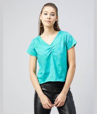 Chimpaaanzee Women Cotton Dyed Regular Fit Round Neck T-Shirt ( Green )