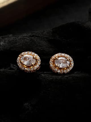 Cardinal American Diamond Gold Plated White Stone Earrings
