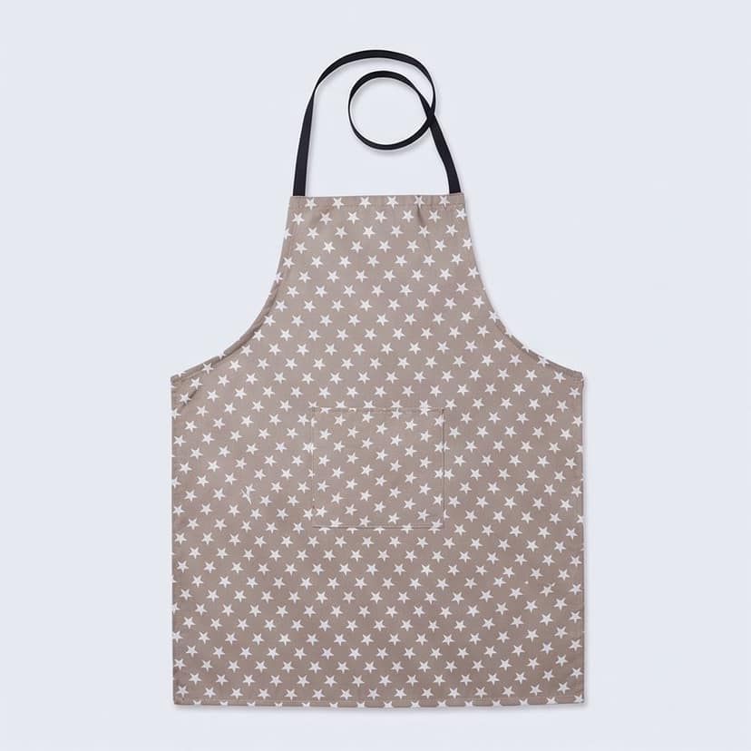 Beige Star Print Kitchen Apron with Front Pocket