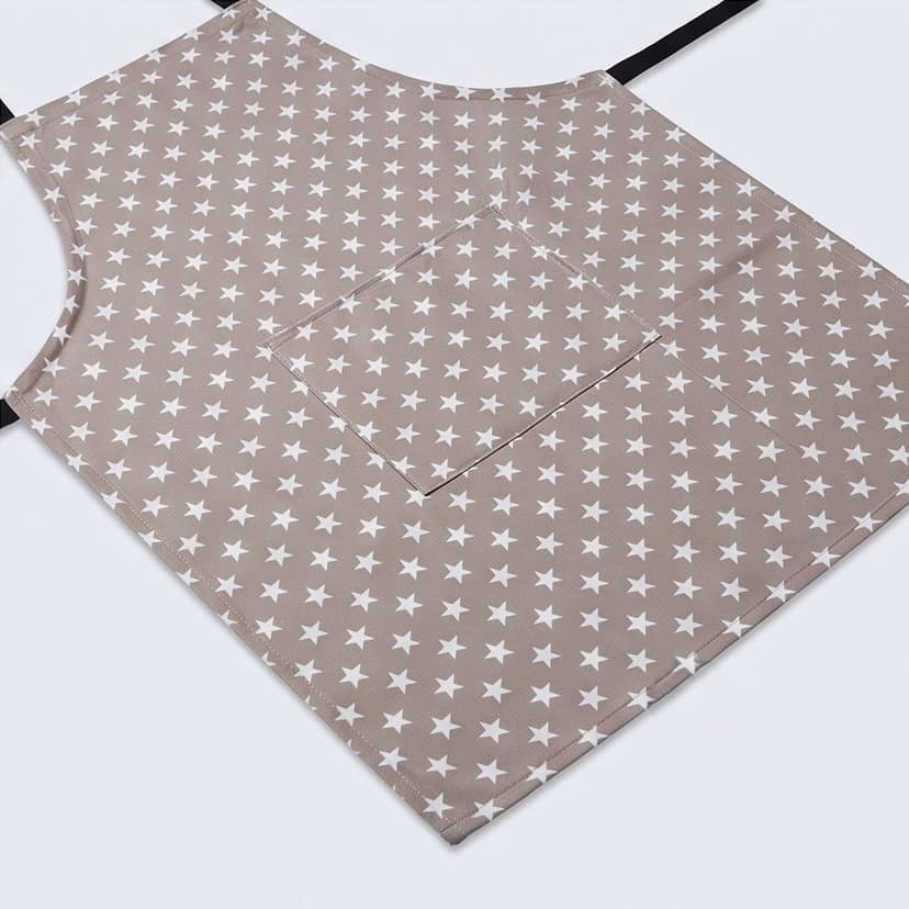 Beige Star Print Kitchen Apron with Front Pocket view 4