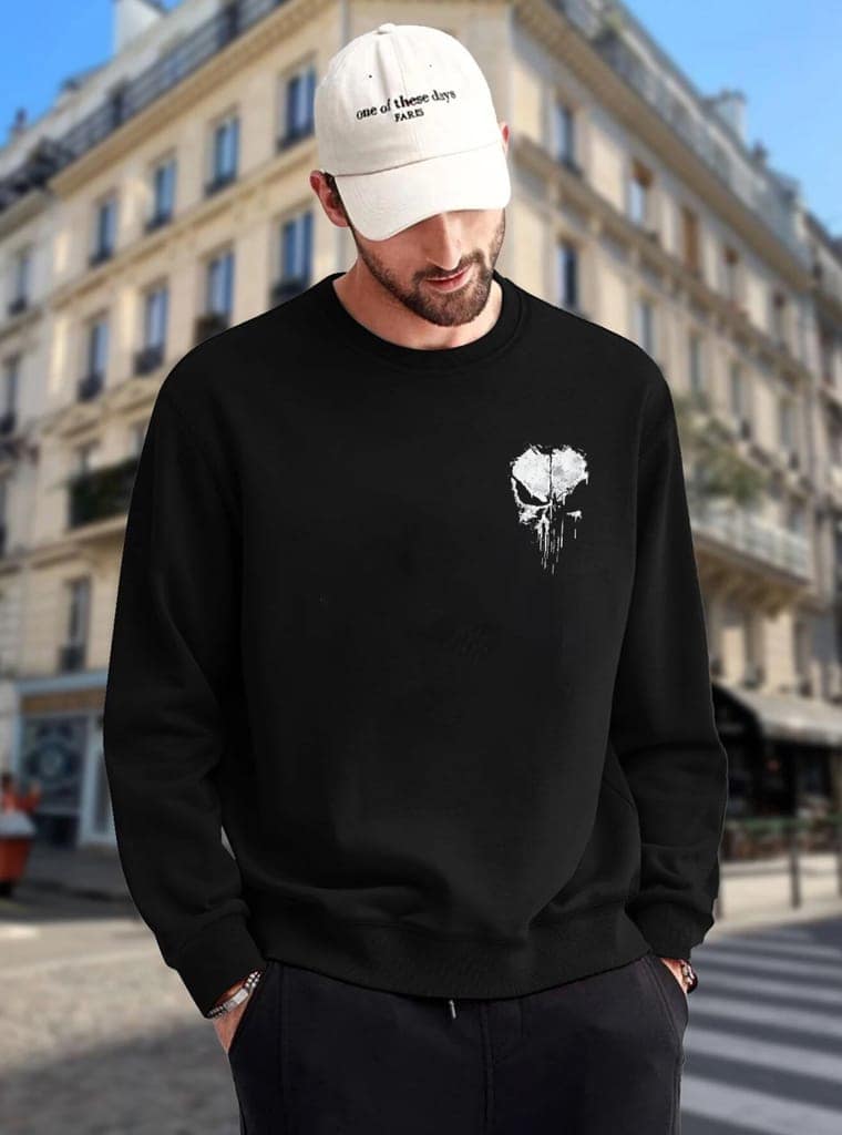 SCOTT FINCHER Men's Fleece "SKULL" Graphic Printed Round neck Sweatshirt : AA(RSSWT)BLACK_120 view 4