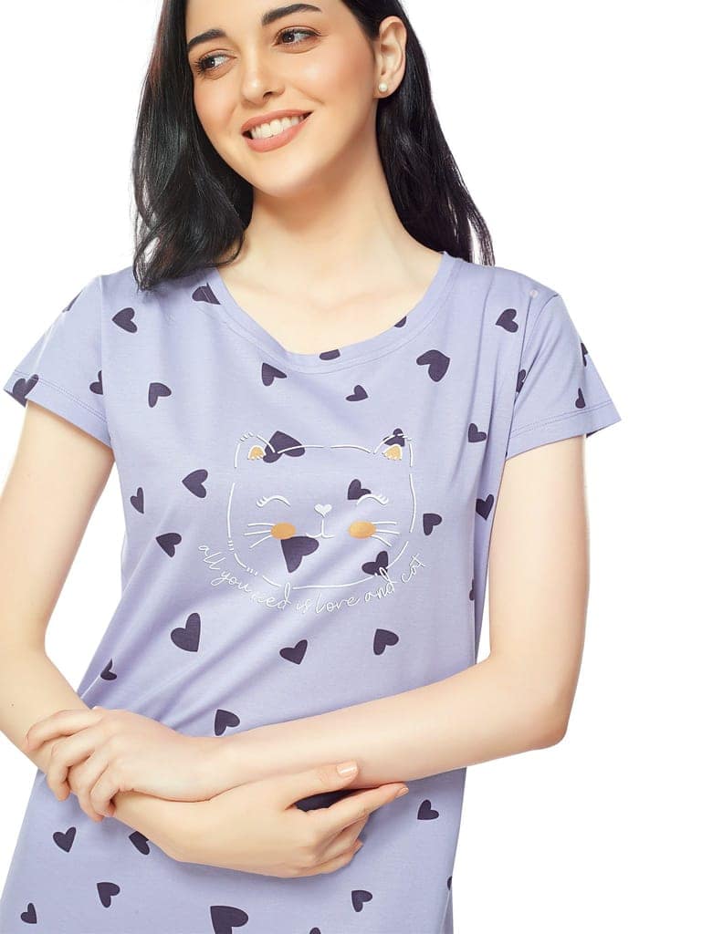ZEYO Women Cotton Night Dress Pink Heart Print Short Nighty view 2