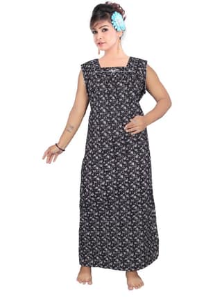 VALENCIA SLEEPWEAR lissybissy Cotton Resham Embroidery Nighty Night Gown Maxi for Women A line (Black)