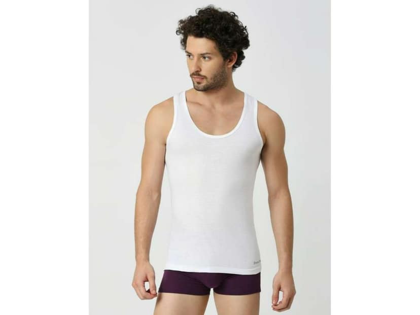 Frenchie Oxy Men Solid White Cotton Vest (Pack of 5 ) - L view 2