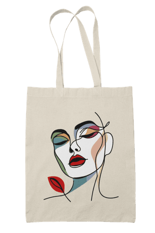 Prakrut India Canvas Tote Bag with Zipper & Inner Pocket, Minimalist Continuous Line Print