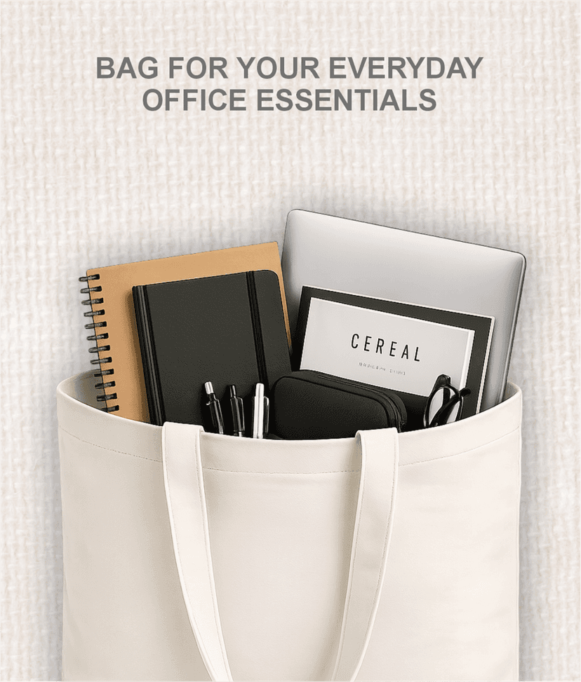 Prakrut India Canvas Tote Bag with Zipper & Inner Pocket, Minimalist Continuous Line Print view 7