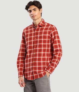 Bene Kleed 100% Cotton Regular Fit Checks Full Sleeves Men's Casual Shirt - Orange ( Pack of 1 )