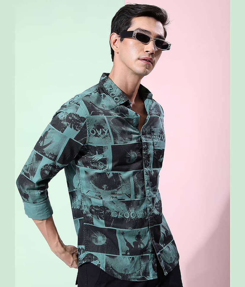 Ketch 100% Cotton Regular Fit Printed Full Sleeves Men's Casual Shirt - Green ( Pack of 1 ) view 3
