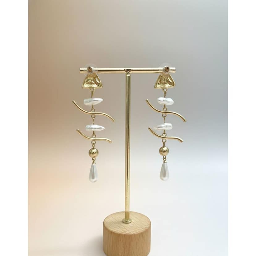 Earring Gold-Toned Wave Drop view 2