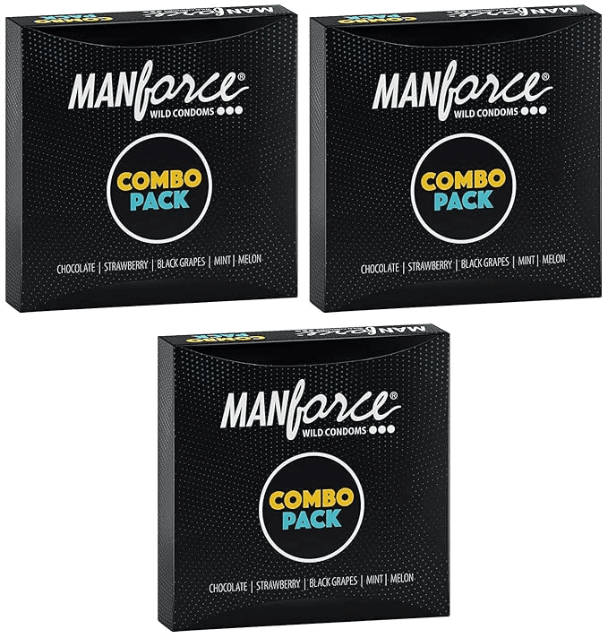 Manforce Premium Range Combo Pack 5 Flavours 50 Pieces (Pack of 5) Transparent Large