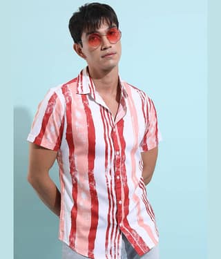 Ketch 100% Cotton Regular Fit Striped Half Sleeves Men's Casual Shirt - Red ( Pack of 1 )