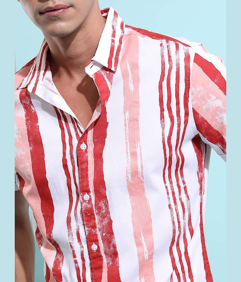 Ketch 100% Cotton Regular Fit Striped Half Sleeves Men's Casual Shirt - Red ( Pack of 1 ) view 2