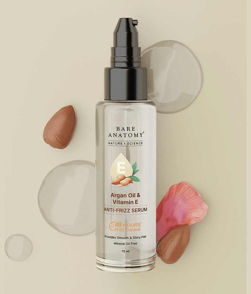 Bare Anatomy Argan & Vitamin-E Anti-Frizz Hair Serum Controls Frizz With Smooth & Shiny Finish , 75ml (Pack of 1)