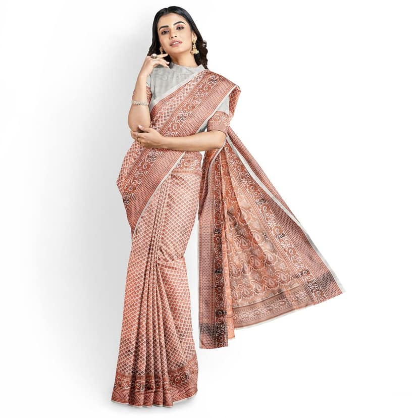 Half white Double Shaded Zari Woven Saree view 2