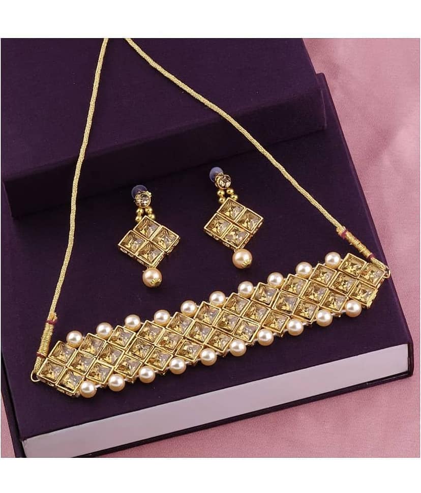 Silver Shine Alloy Golden Contemporary/Fashion Necklaces Set Choker