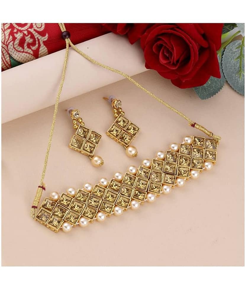 Silver Shine Alloy Golden Contemporary/Fashion Necklaces Set Choker view 2