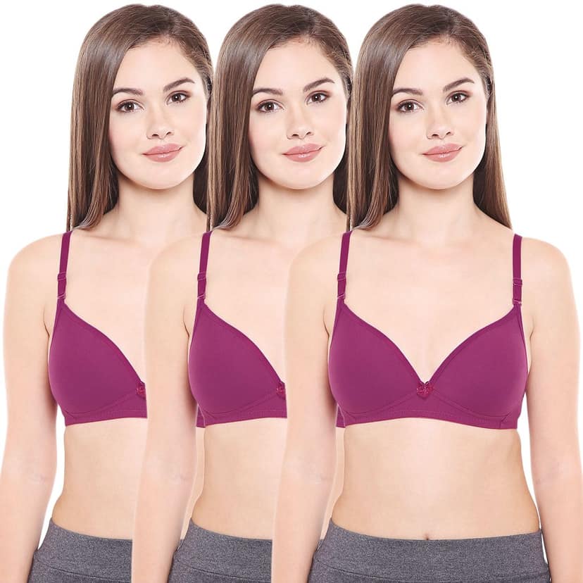 Bodycare Polycotton Padded Non wired Tshirt Bra-Pack of 3