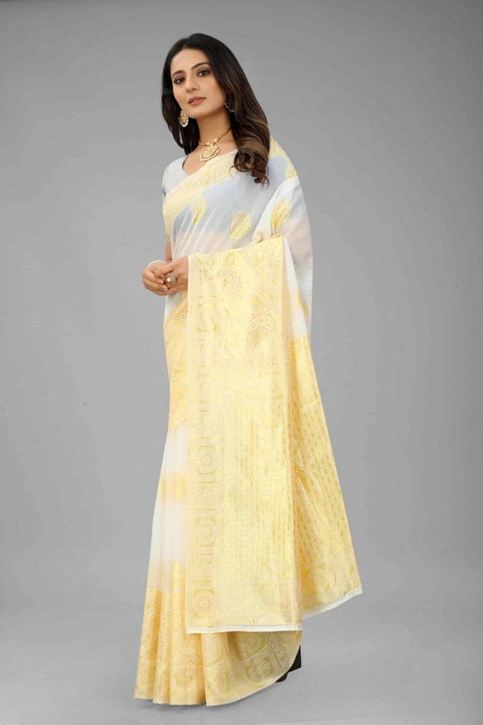 Women's Pearl White Kanjiwaram Art Silk Saree With Unstiched Blouse Piece view 4