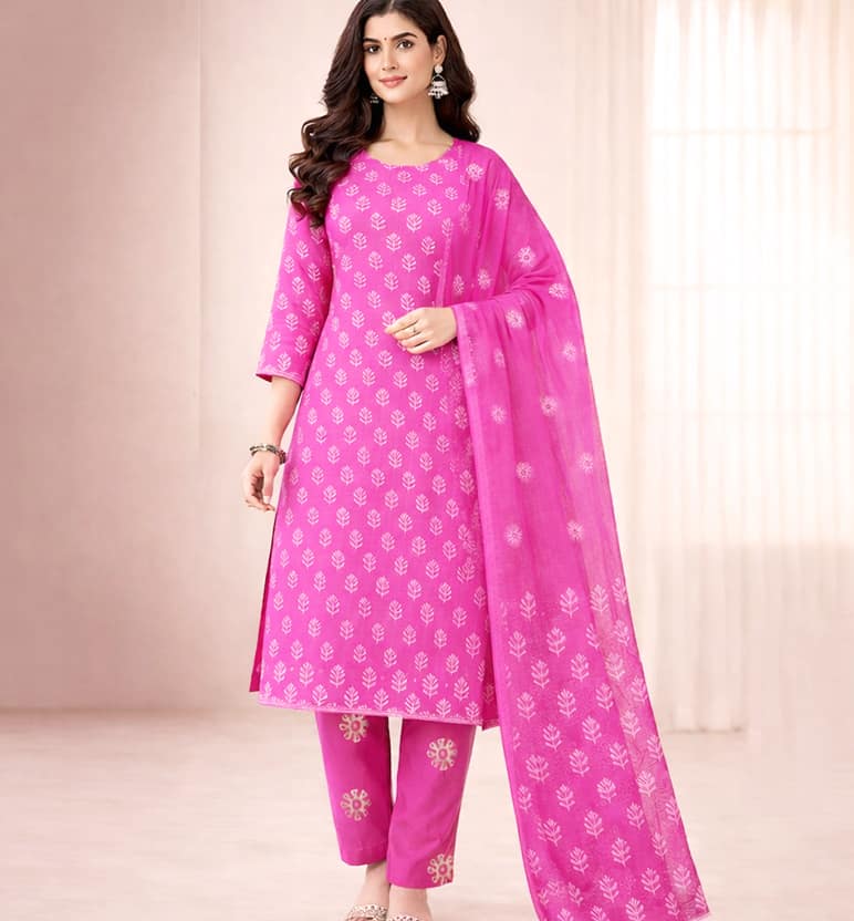 Handcrafted Batik Print Unstitched 3-Piece Suit Set view 6
