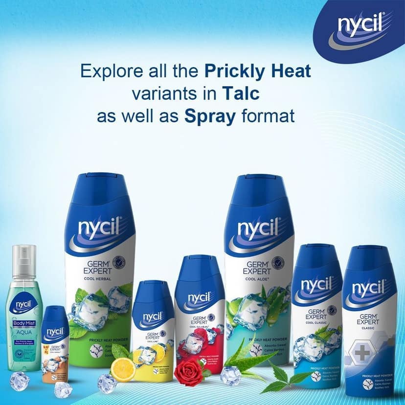 Nycil Cool Classic Prickly Heat Talcum Powder, Pack Of 50Gm, Blue view 6