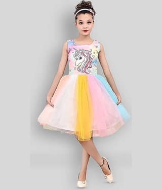 Cherry Tree Net Frock For Girls ( Pack of 1 , Multi )