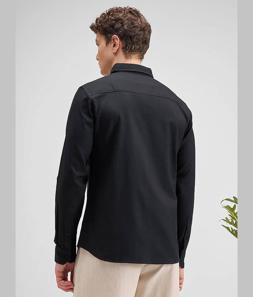 Highlander 100% Cotton Slim Fit Self Design Full Sleeves Men's Casual Shirt - Black ( Pack of 1 ) view 3