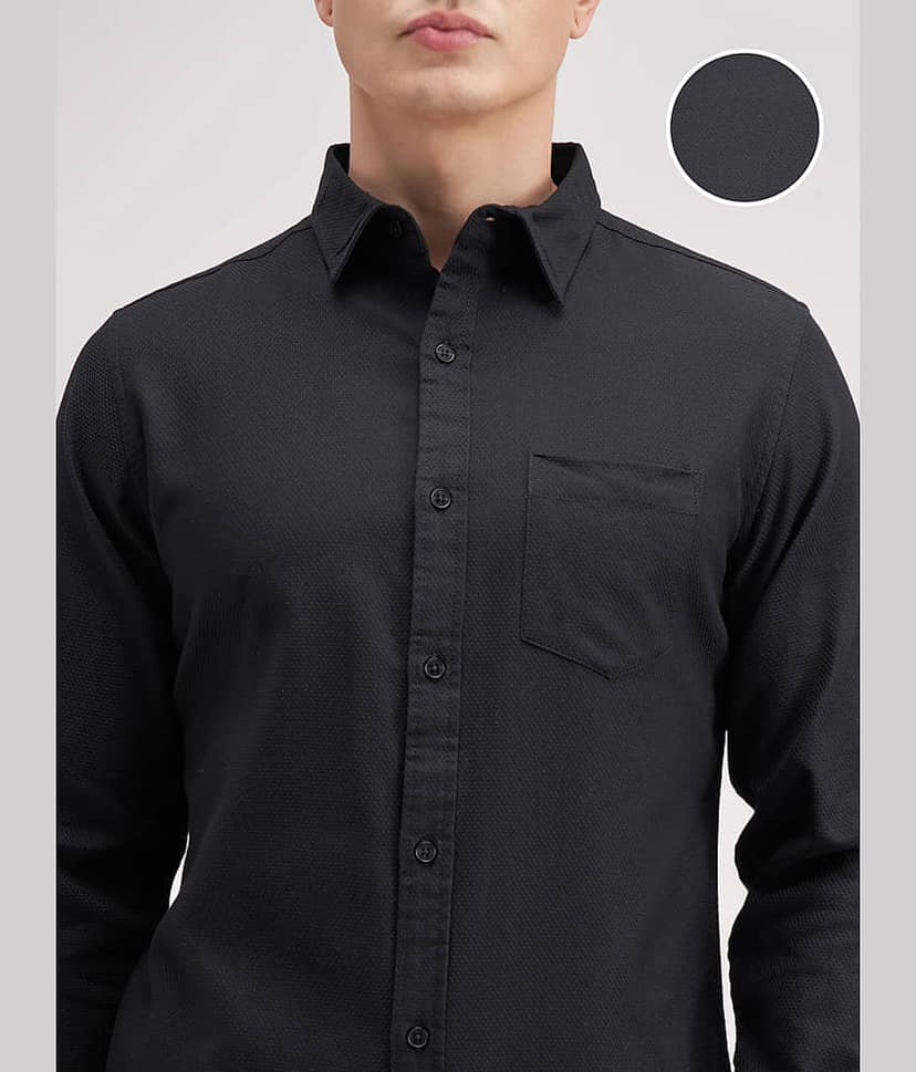 Highlander 100% Cotton Slim Fit Self Design Full Sleeves Men's Casual Shirt - Black ( Pack of 1 ) view 5