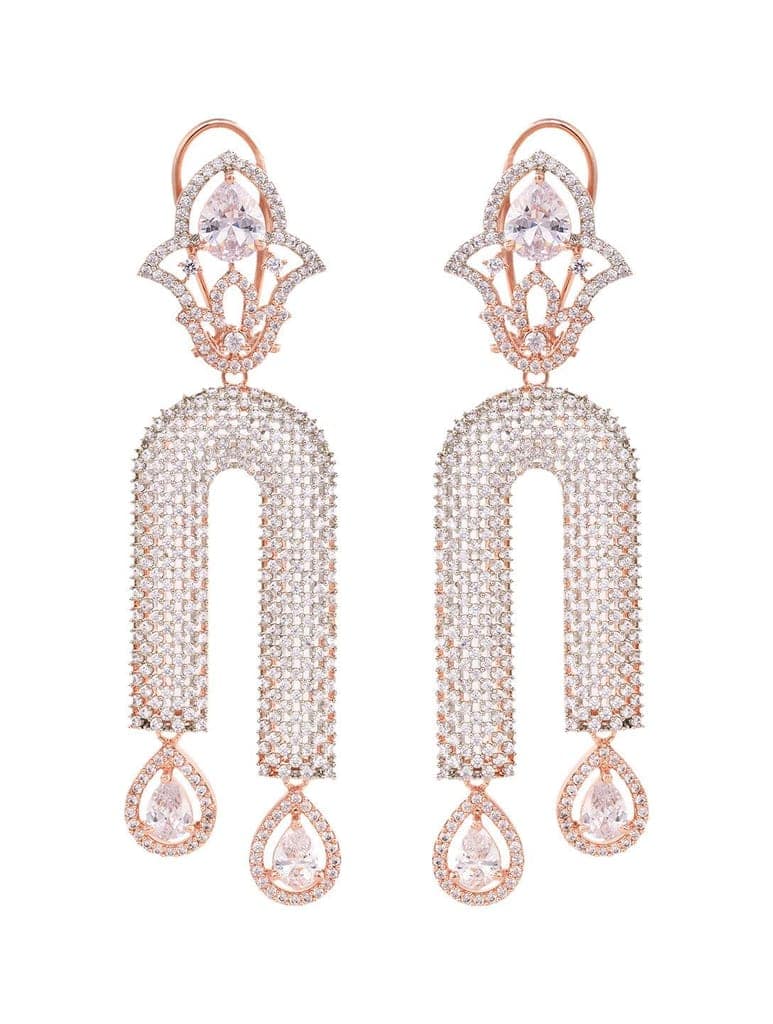 Rose Gold Plated White AD stdded Long Designer Dropdown Earrings view 7
