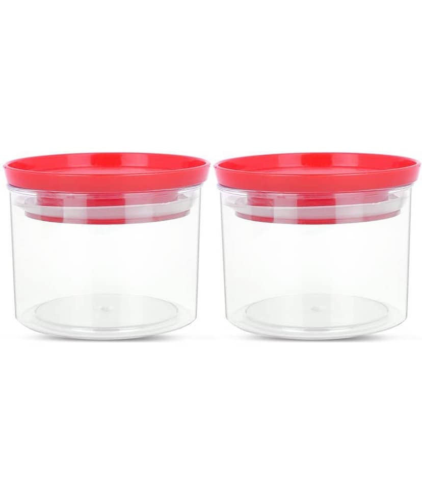 HomePro - Round Container | Airtight | Silicone Cap | Red | Plastic Utility Container | Set of 2 - 500 ml