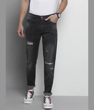 The Indian Garage Co. Slim Fit Distressed Men's Jeans - Black ( Pack of 1 )