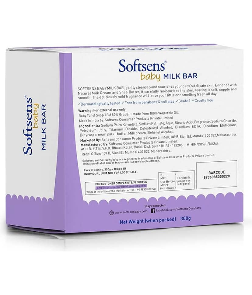 Softsens Baby Moisturizing Milk Soap Bar Enriched with Natural Milk Cream 100g x 3, Pack of 2 view 2