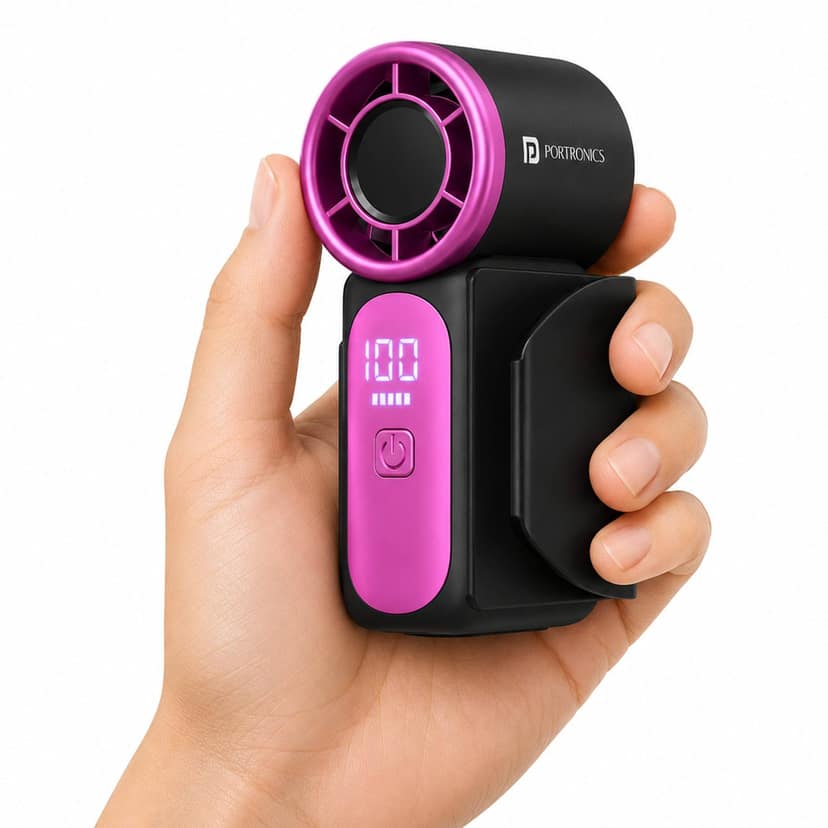 Portronics Toofan Nano 3000mAh Fan, 5-Speed Rechargeable Fan - Black & Pink
