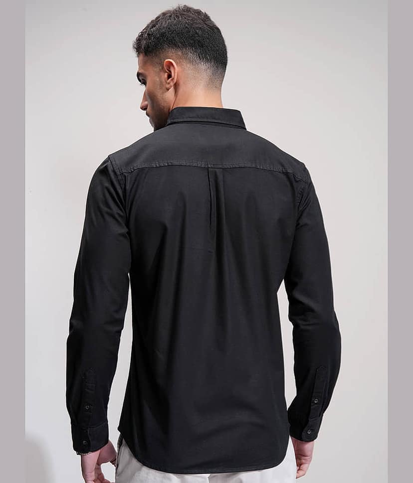 Highlander Cotton Blend Slim Fit Self Design Full Sleeves Men's Casual Shirt - Black ( Pack of 1 ) view 3