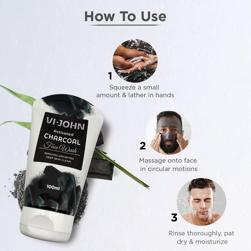VI-JOHN Charcoal Face Wash – Deep Cleansing | Oil Control | Detox & Refresh 100ml view 3