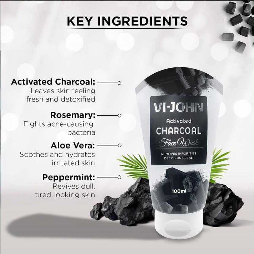 VI-JOHN Charcoal Face Wash – Deep Cleansing | Oil Control | Detox & Refresh 100ml view 5