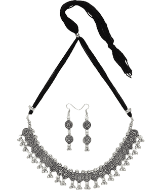 Sirimiri - Black Oxidised Silver Necklace Set ( Pack of 1 )