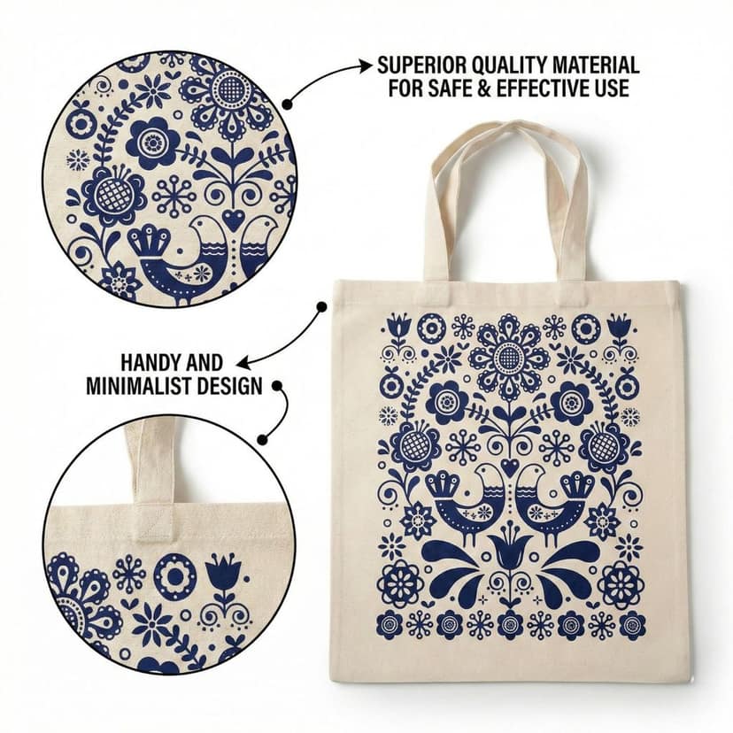 Printed Canvas Tote Bag (Without Zip) view 4