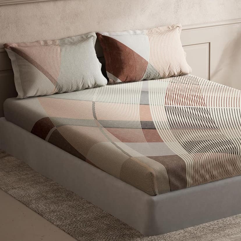 DDECOR - Cherish Collection 100% Cotton Abstract Pattern 150TC Super King |274 CM X 274 CM| with 2 Pillow Covers - Brown