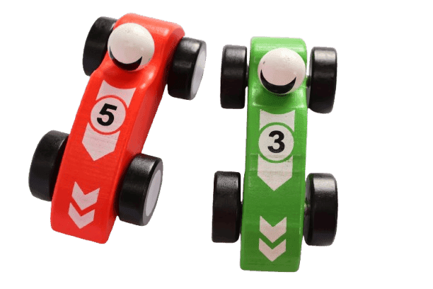 Wooden Race Car - Red & Green with Racing Numbers view 2