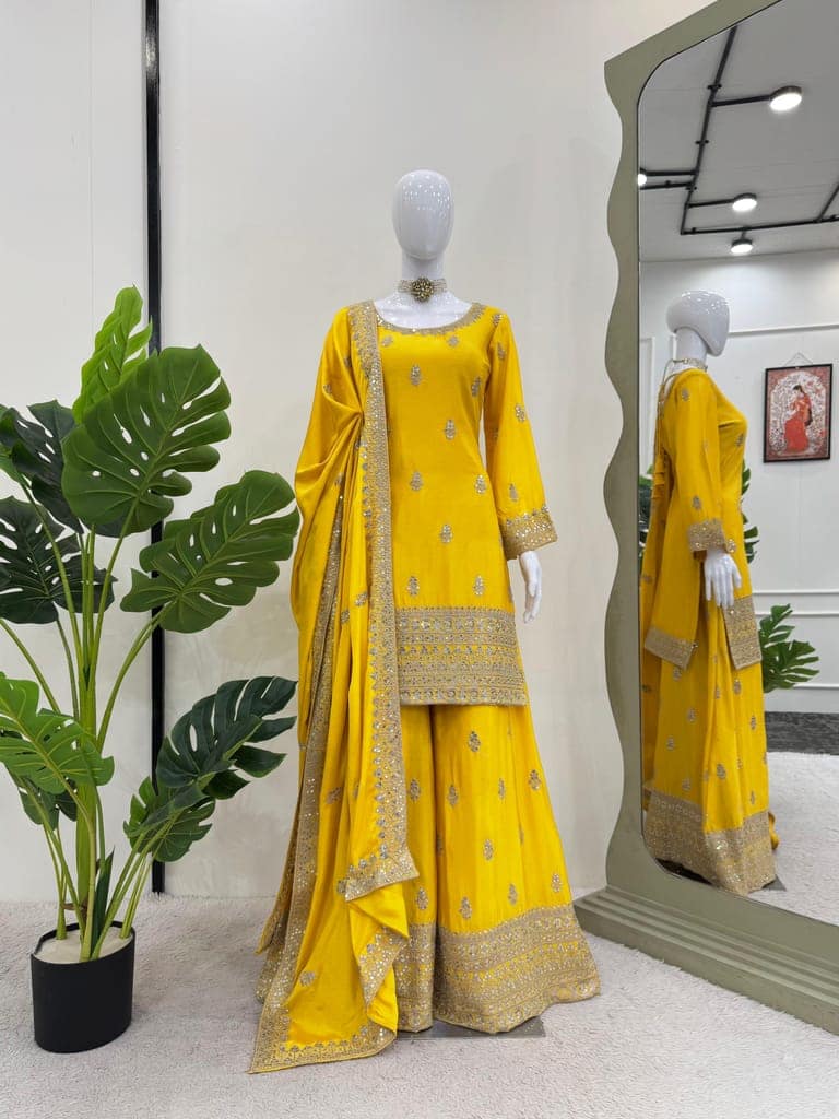 Pink Purple Yellow Salwar Kameez Readymade Pakistani Stitched New Indian Ready To Wear Wedding Suit view 3