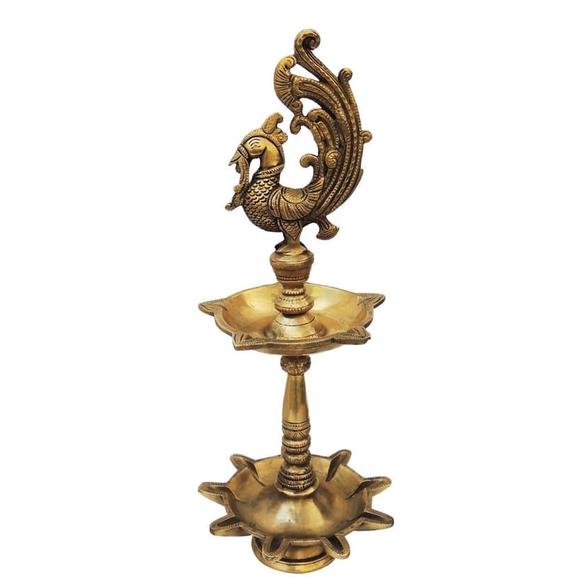 Brass Table Decor Oil Lamp, Deepak - Antique Finish Brass Deepak for Puja, Height : 17.5 Inch (BSMAS927 A) view 3