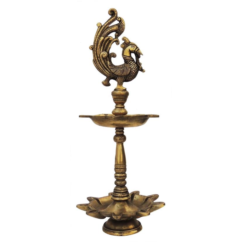 Brass Table Decor Oil Lamp, Deepak - Antique Finish Brass Deepak for Puja, Height : 17.5 Inch (BSMAS927 A) view 4