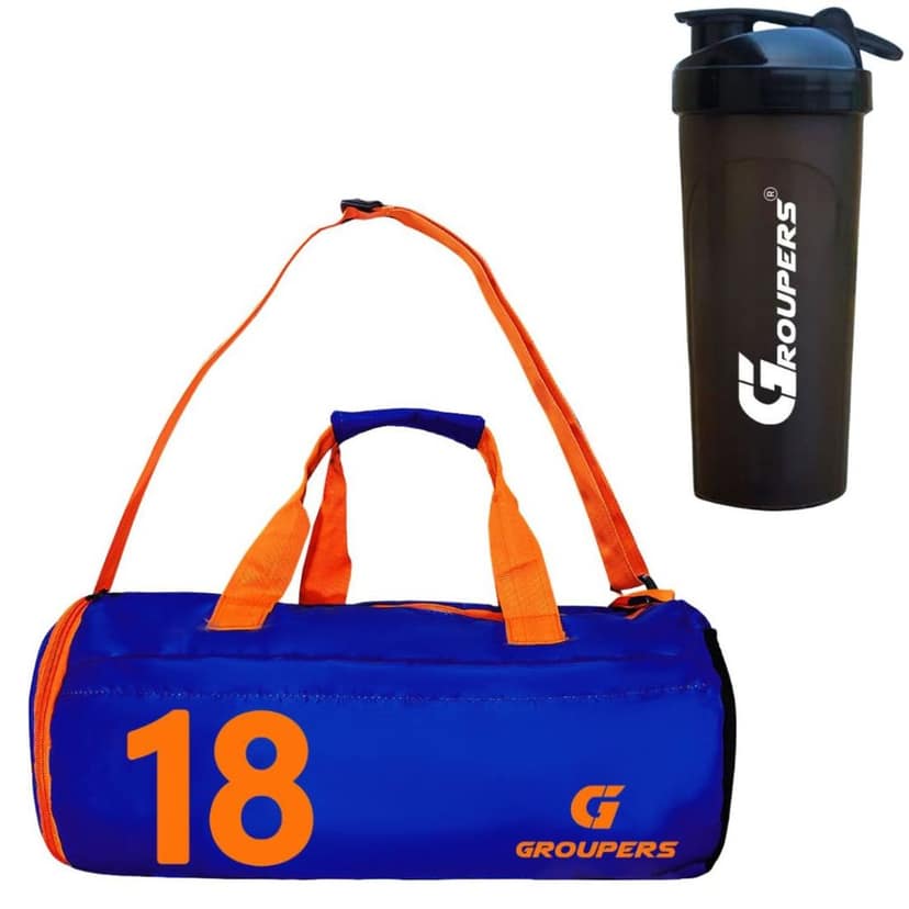 GROUPERS Combo Set of Duffle Polyester Bag with Shaker Bottle-700mllDuffle Bags Travel (Blue 18)