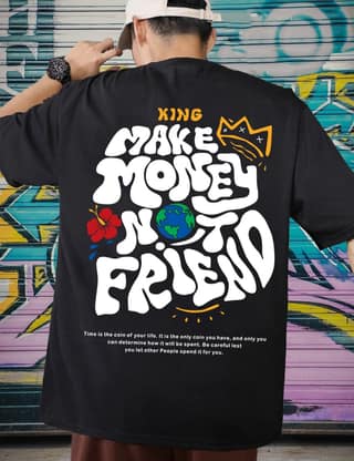 SCOTT FINCHER Men's Graphic T-Shirt "Make Money Not Friends"* Streetwear T-Shirt with Bold Graphic Design : AA(ARN)BLACK_234