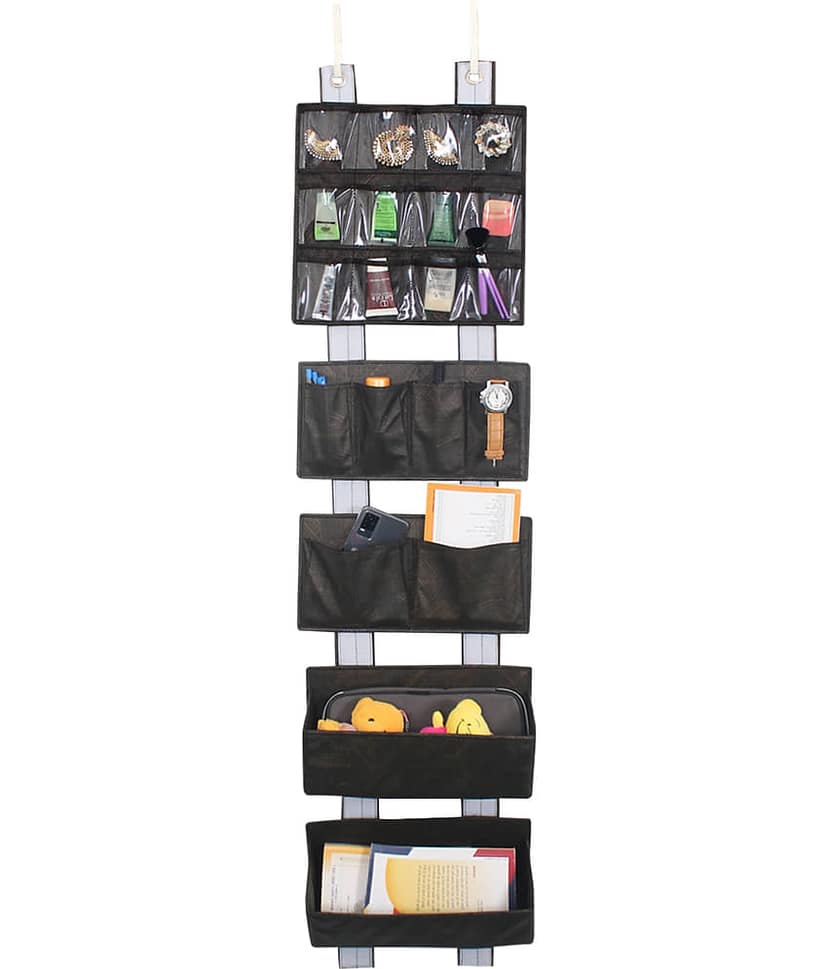 PrettyKrafts Multipurpose Strong velcro Wall Holder Storage Box, Shelf Saving Organiser for Storage Bedroom, Living Room Wall Pouch, Over The Door Organizer,(Pack of 1) JuteBrown