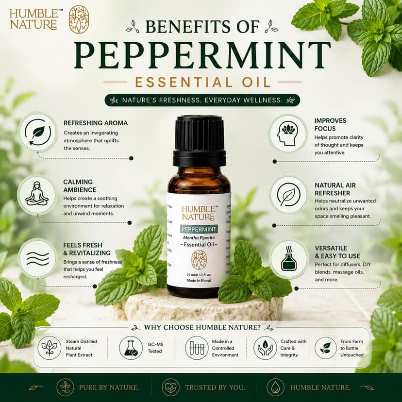 Humble Nature Peppermint Essential Oil 15ml | Steam Distilled Mentha Piperita Oil | GC-MS Tested Natural Plant Extract | Premium Aromatherapy Oil for Diffuser, Massage, DIY & Home Fragrance view 3