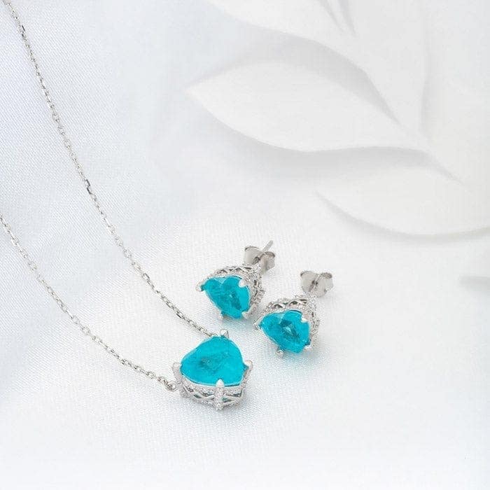 Silver Sea Blue Necklace Set view 3