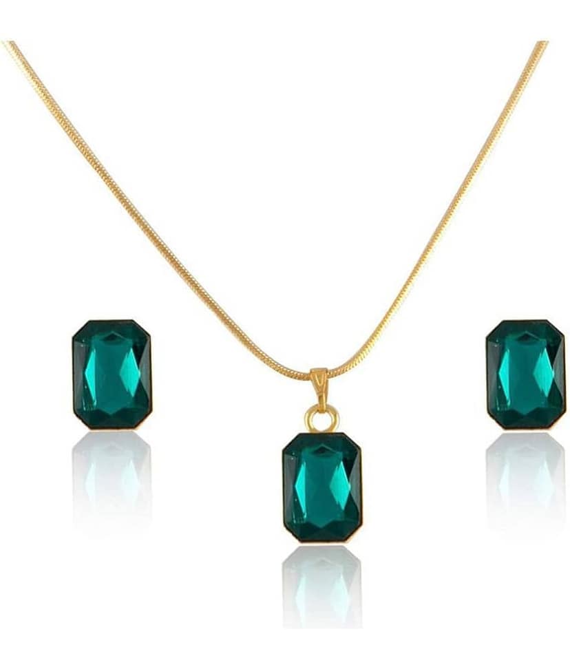 JFL Crystal Pendant with Chain and Earrings Set for Women & Girls
