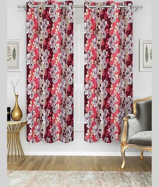 Home Candy Set of 2 Window Semi-Transparent Eyelet Polyester Maroon Curtains ( 152 x 120 cm )